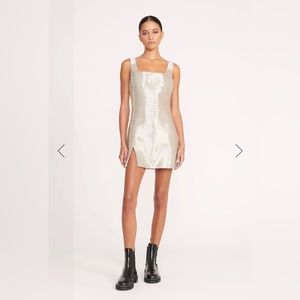 NEW W/Tags STAUD Le Sable mini dress silhouette updated in metallic bugle beads.